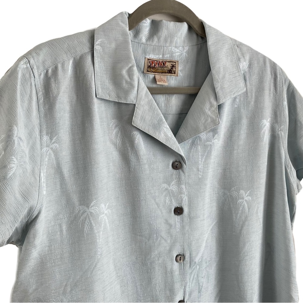 Tiki Classics Silk Palm Tree Tropical Hawaiian Polo Button Front‎ T-Shirt Large - Picture 4 of 5